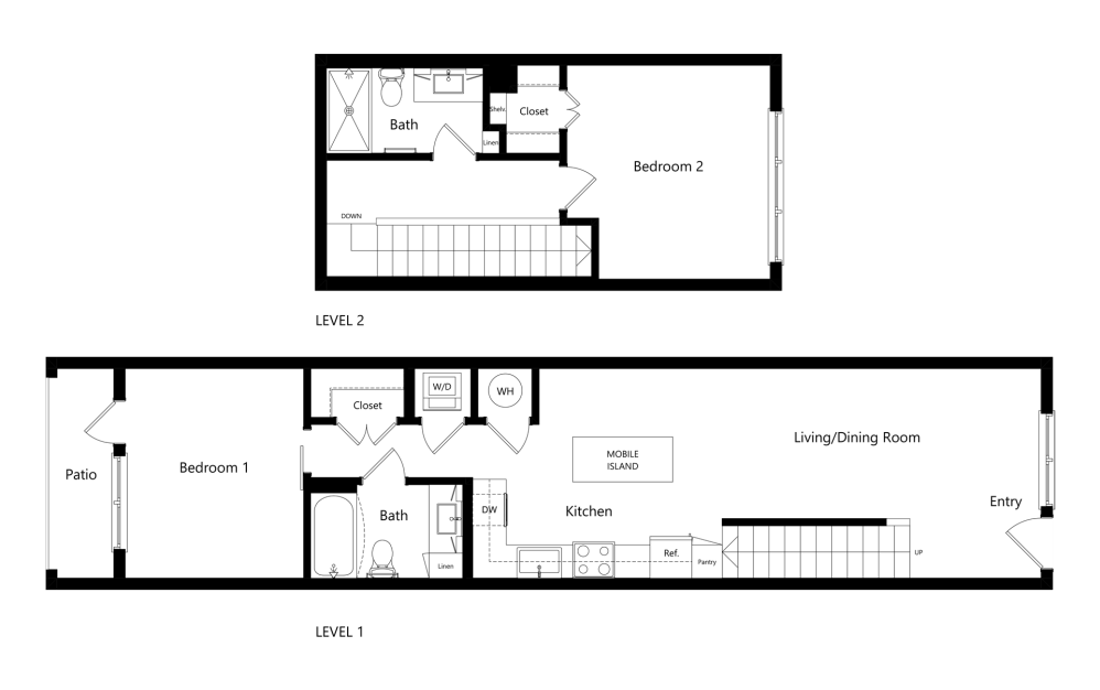 B12 Phase 2 - 2 bedroom floorplan layout with 2 bathrooms and 1073 square feet